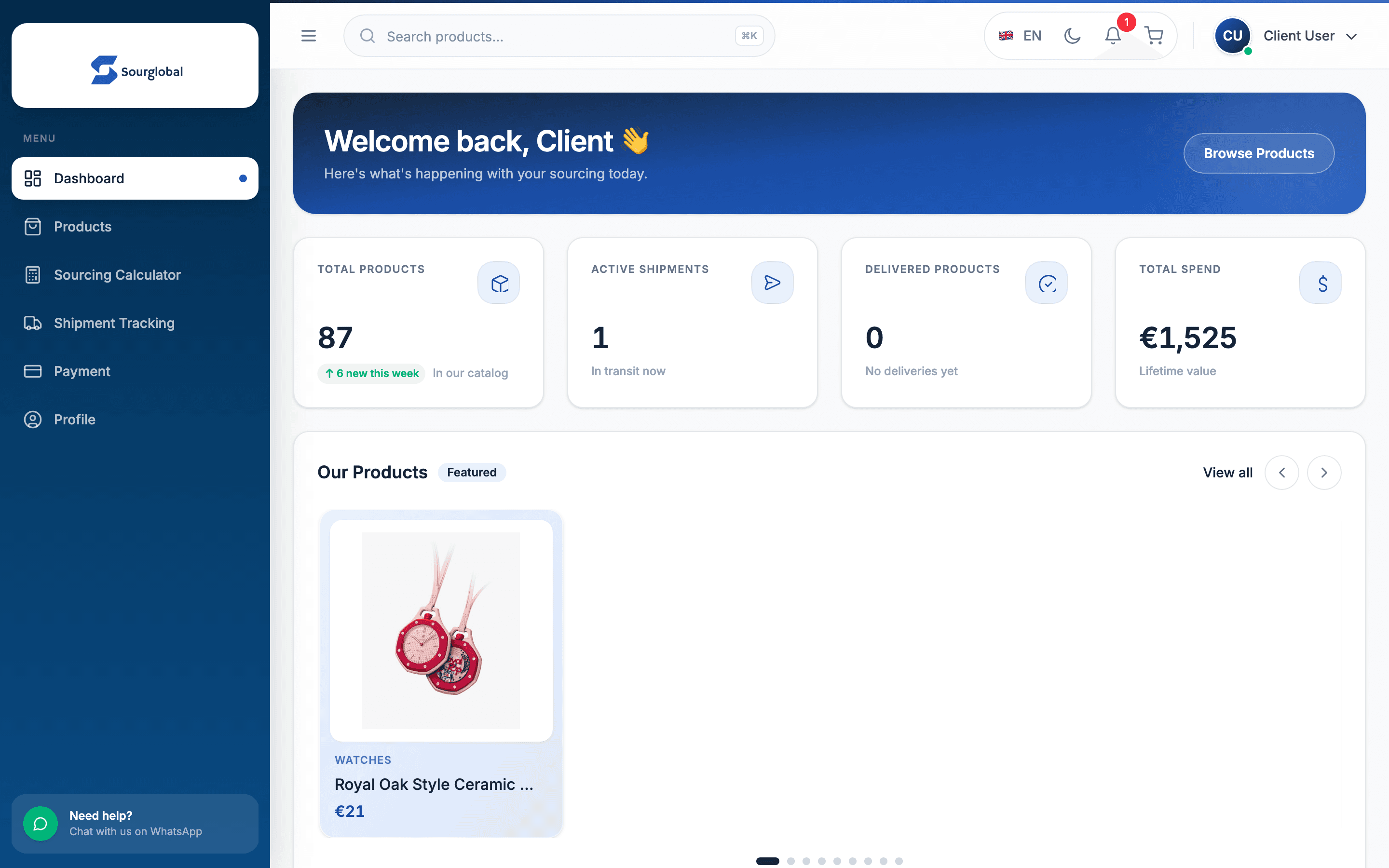 SourGlobal client dashboard